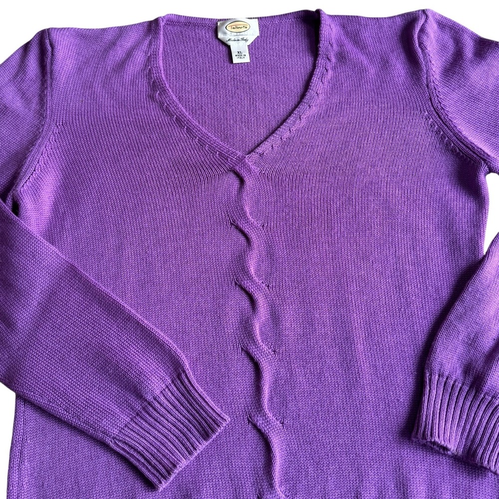 Vtg Talbots Petites Wool Cashmere‎ V Neck Pullover Sweater Italy Purple XL